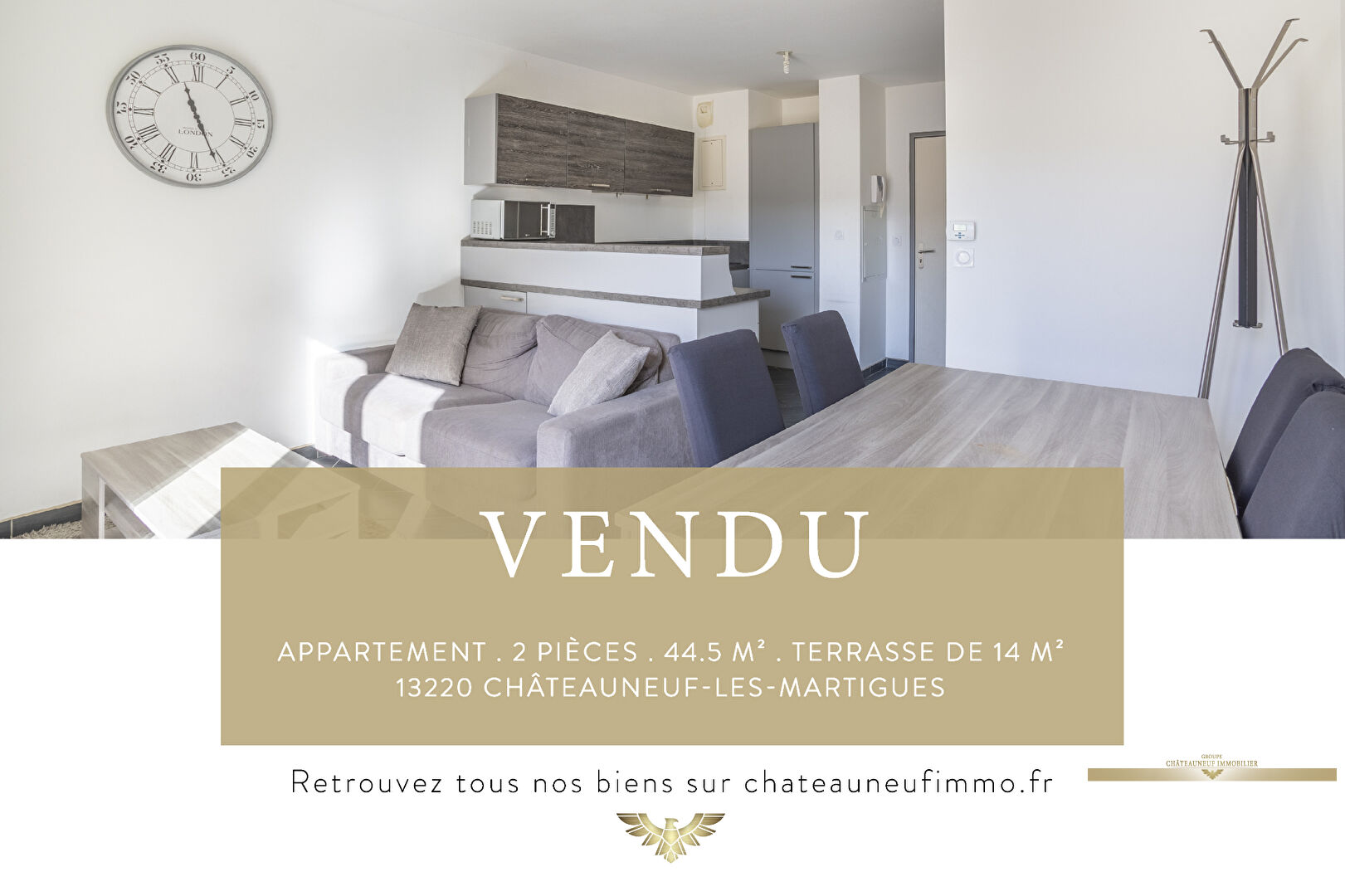 Appartement Chateauneuf  2 pièce(s) 44.57 m2 terrasse 14 m²  – VENDU