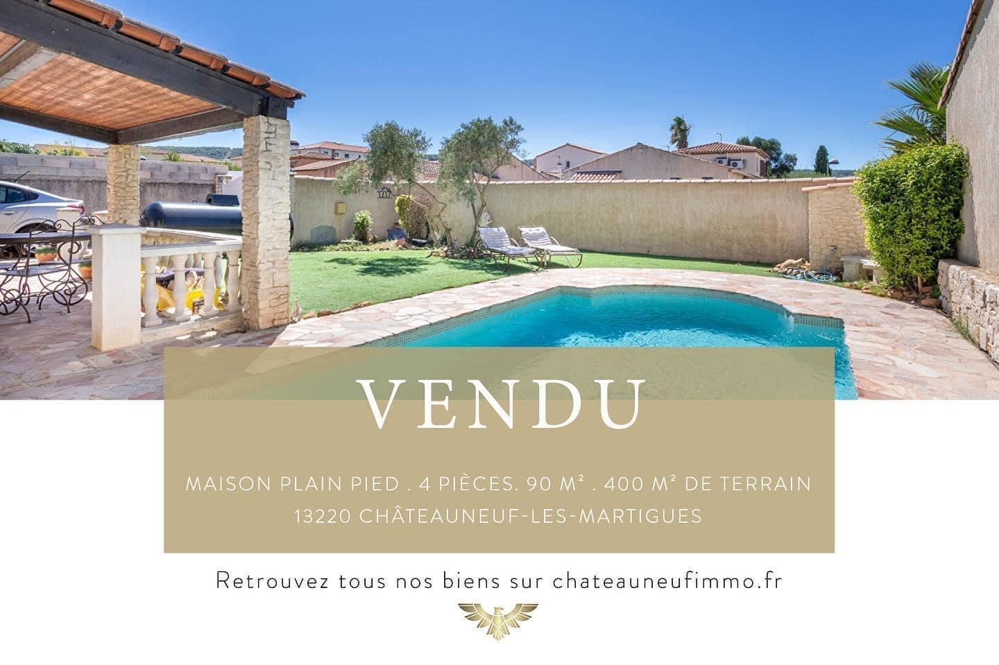 Maison Plain pied  Chateauneuf Les Martigues 4 pièce(s) 90 m2 / 400 m² de terrain  – VENDU